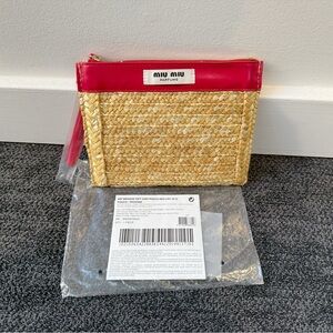 Miu Miu Parfums Red Woven Straw Zipper Pouch Wristlet